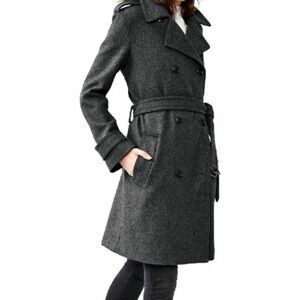 Gap Women's Small Wool Blend Winter Trenchcoat Coat Classic Charcoal Gray New